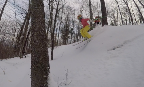 Milana blowing off the top of the Ski Bowl Glade